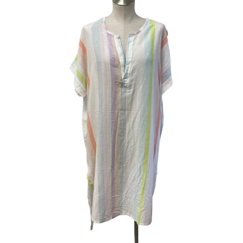 Love by Gap Kaftan Dress Women Medium Multicolor Neon Dream Stripe Crinkle Gauze